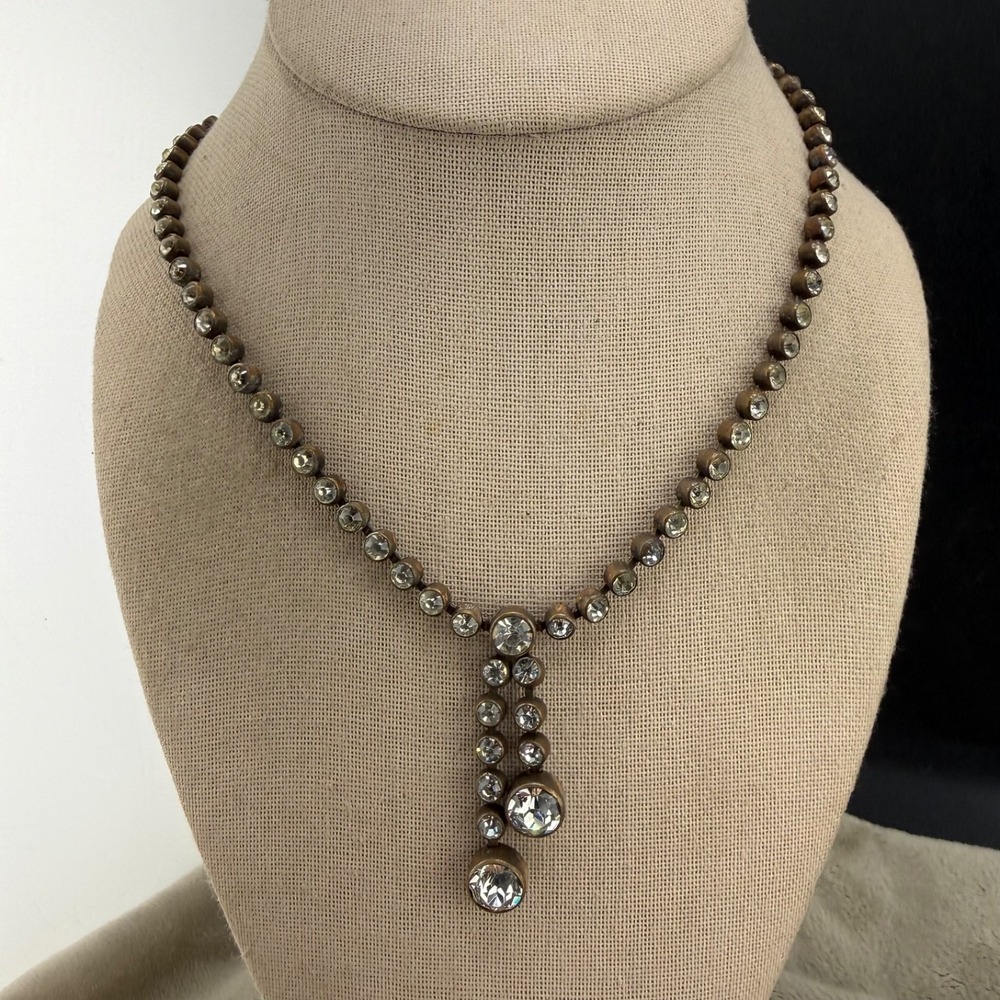 Vintage Rhinestone Necklace Paste Silver Tone 17”